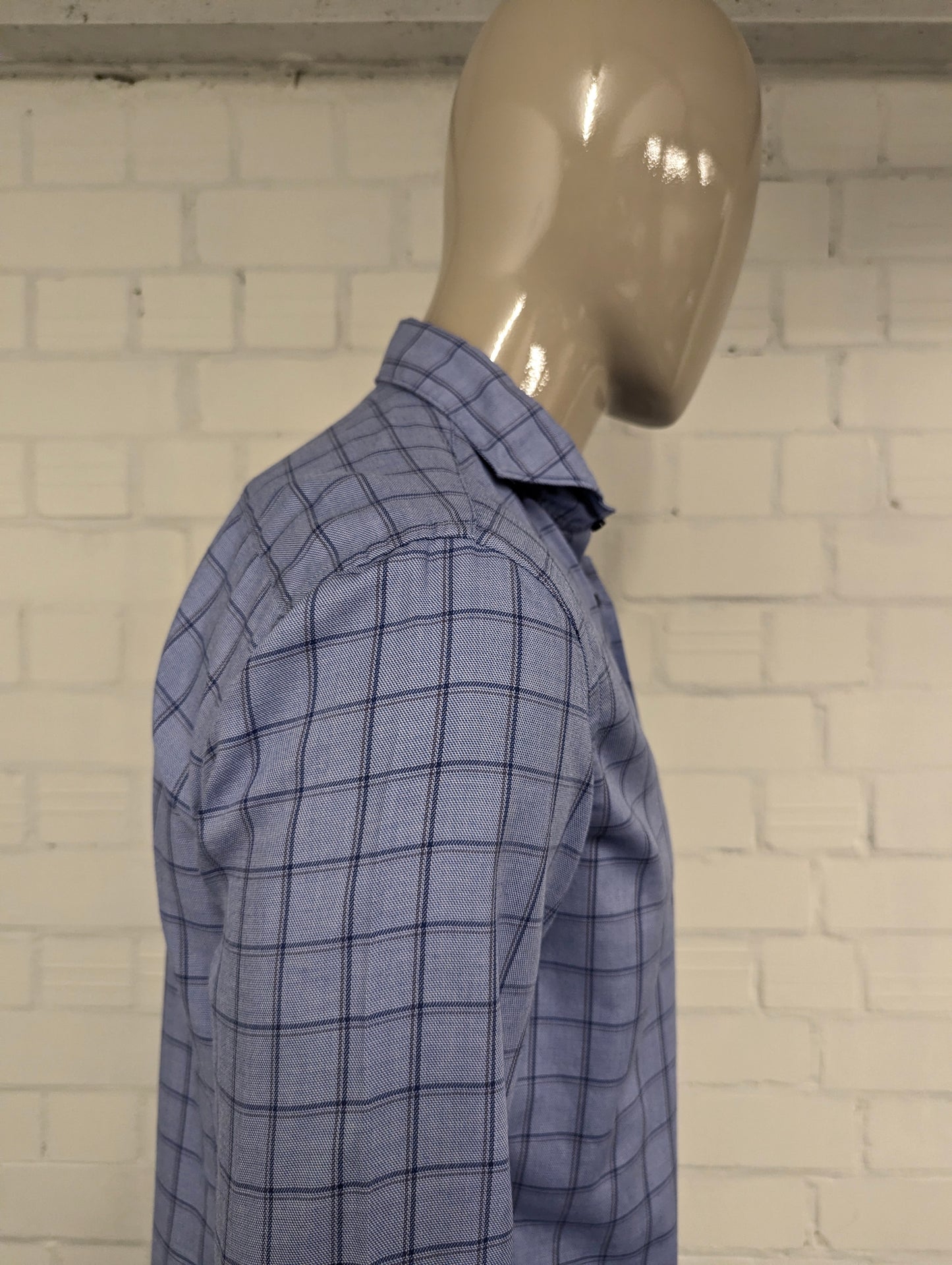 River Woods overhemd met korte kraag. Blauw Grijs geruit. Maat M. slim fit.