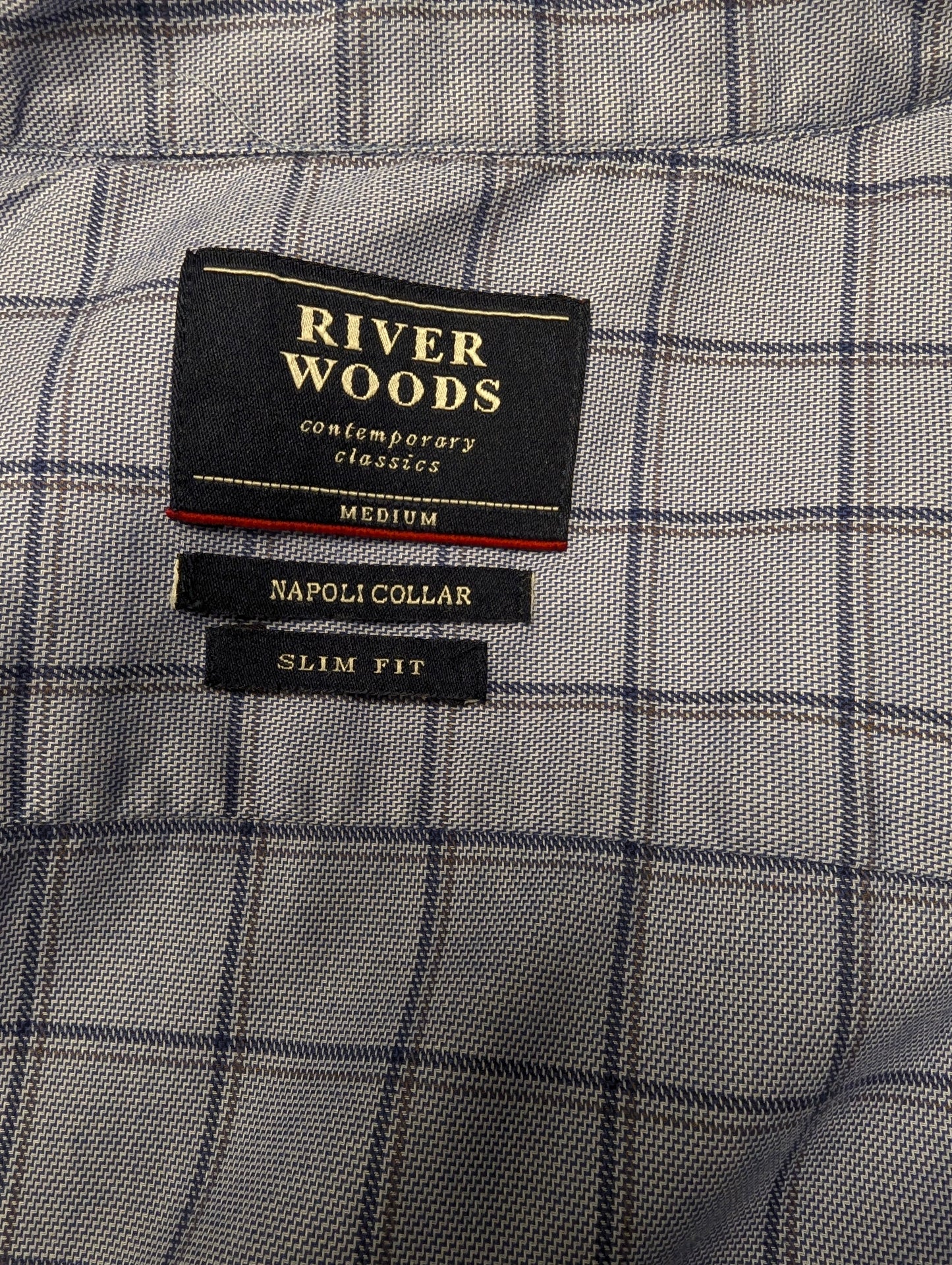 River Woods overhemd met korte kraag. Blauw Grijs geruit. Maat M. slim fit.