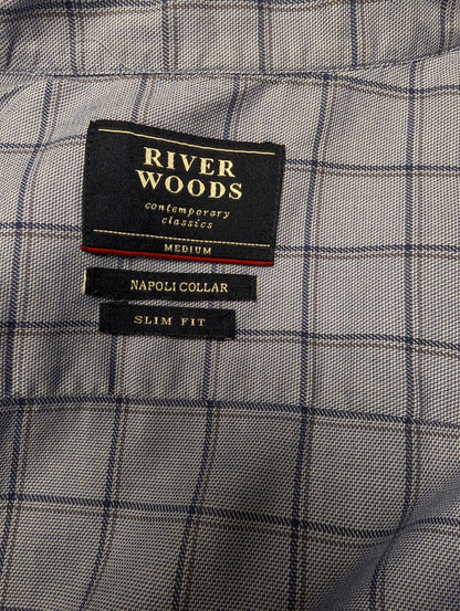 River Woods overhemd met korte kraag. Blauw Grijs geruit. Maat M. slim fit.