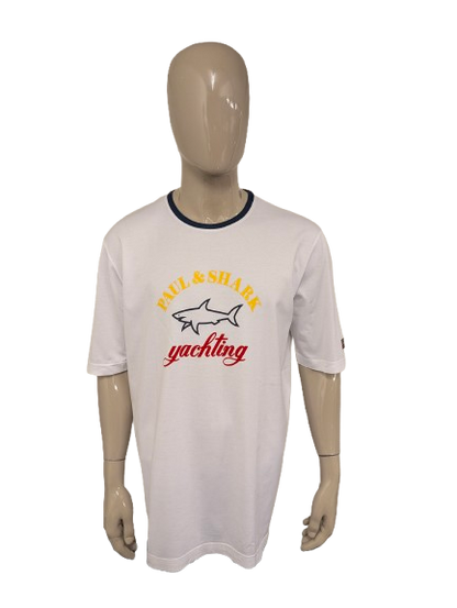 Paul & Shark shirt. Wit met opdruk. Maat 2XL / XXL.