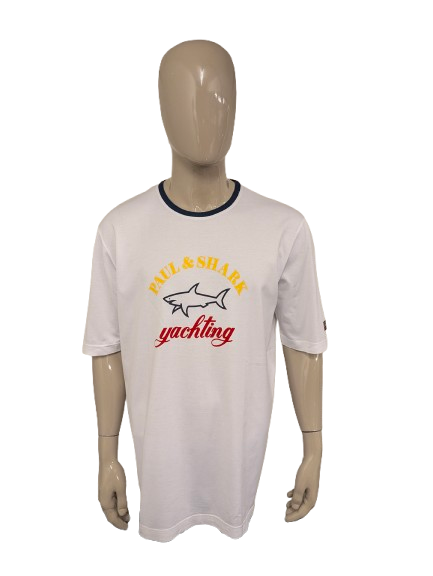 Paul & Shark shirt. Wit met opdruk. Maat 2XL / XXL.