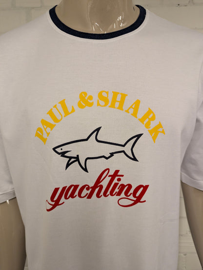 Paul & Shark shirt. Wit met opdruk. Maat 2XL / XXL.