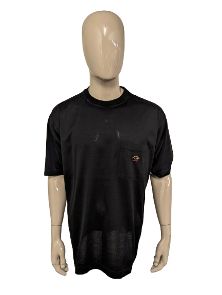 Paul & Shark shirt met borstzakje. Zwart gekleurd. Maat 2XL / XXL.