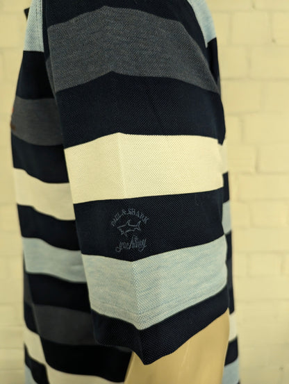 Paul & Shark polo. Blauw gestreept motief. Maat 2XL / XXL.