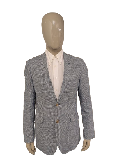 Vintage LIV colbert. Blauw Wit motief. Maat 53 / L.