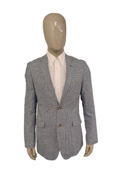 Vintage LIV colbert. Blauw Wit motief. Maat 53 / L.