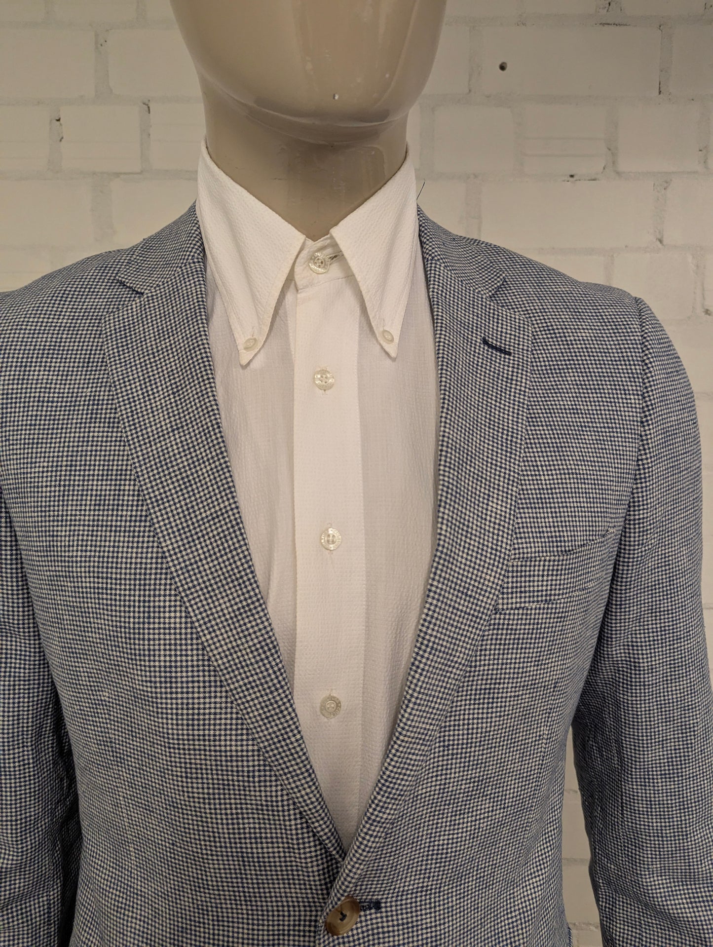 Vintage LIV colbert. Blauw Wit motief. Maat 53 / L.
