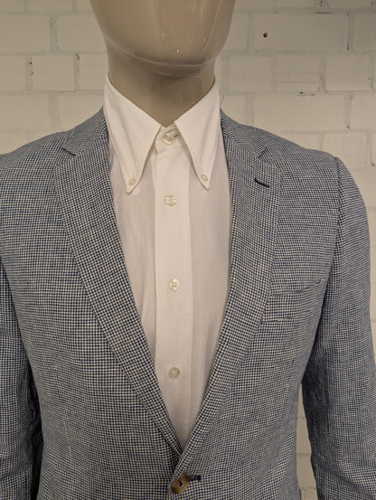 Vintage LIV colbert. Blauw Wit motief. Maat 53 / L.