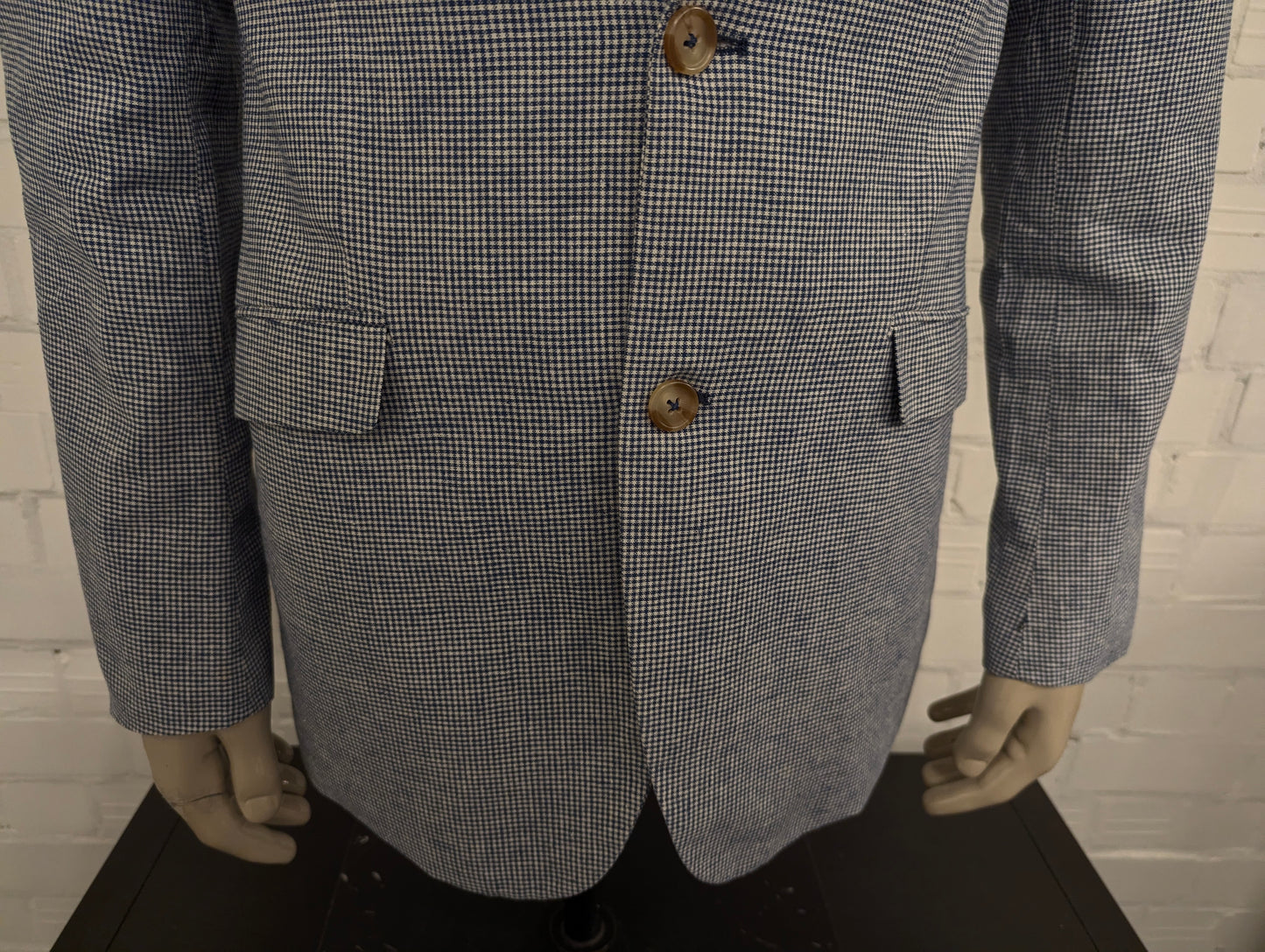 Vintage LIV colbert. Blauw Wit motief. Maat 53 / L.