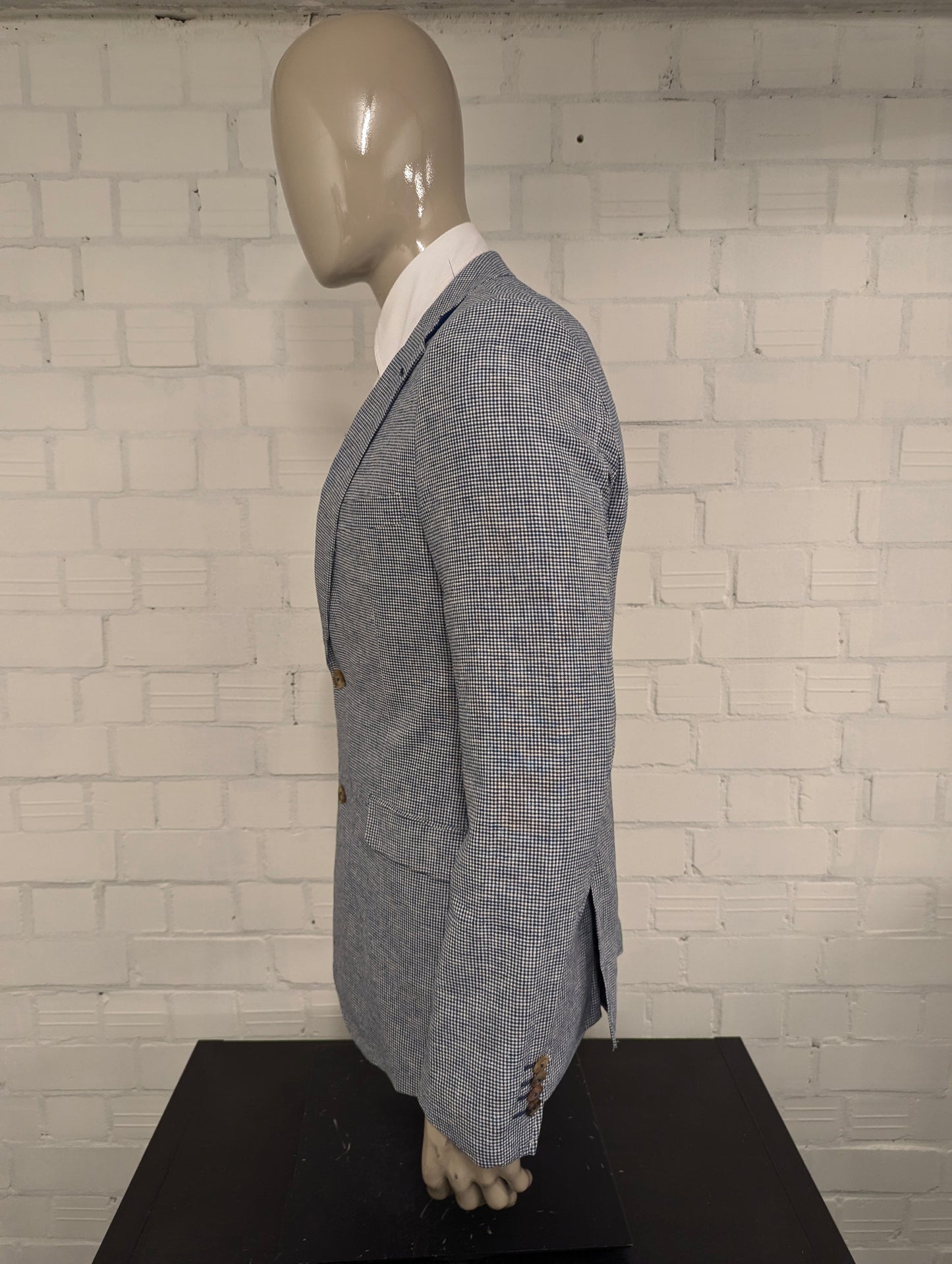 Vintage LIV colbert. Blauw Wit motief. Maat 53 / L.