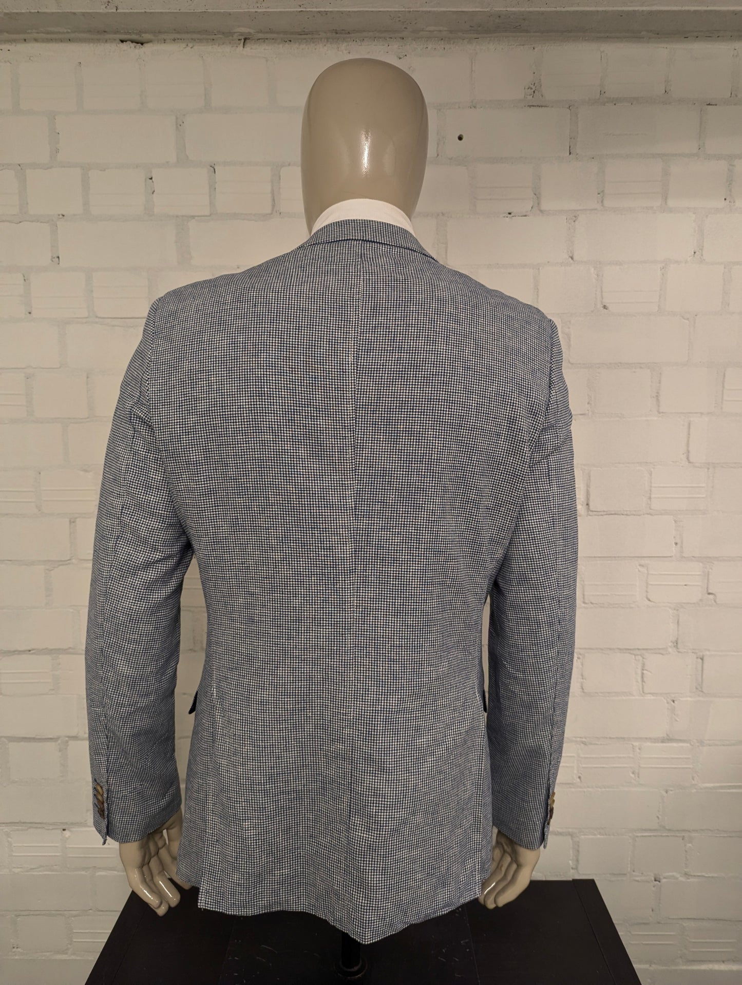 Vintage LIV colbert. Blauw Wit motief. Maat 53 / L.
