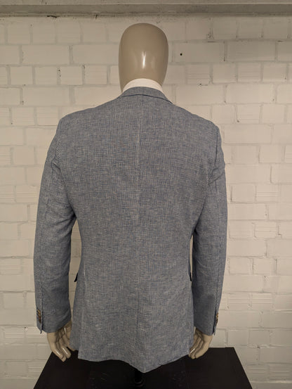 Vintage LIV colbert. Blauw Wit motief. Maat 53 / L.