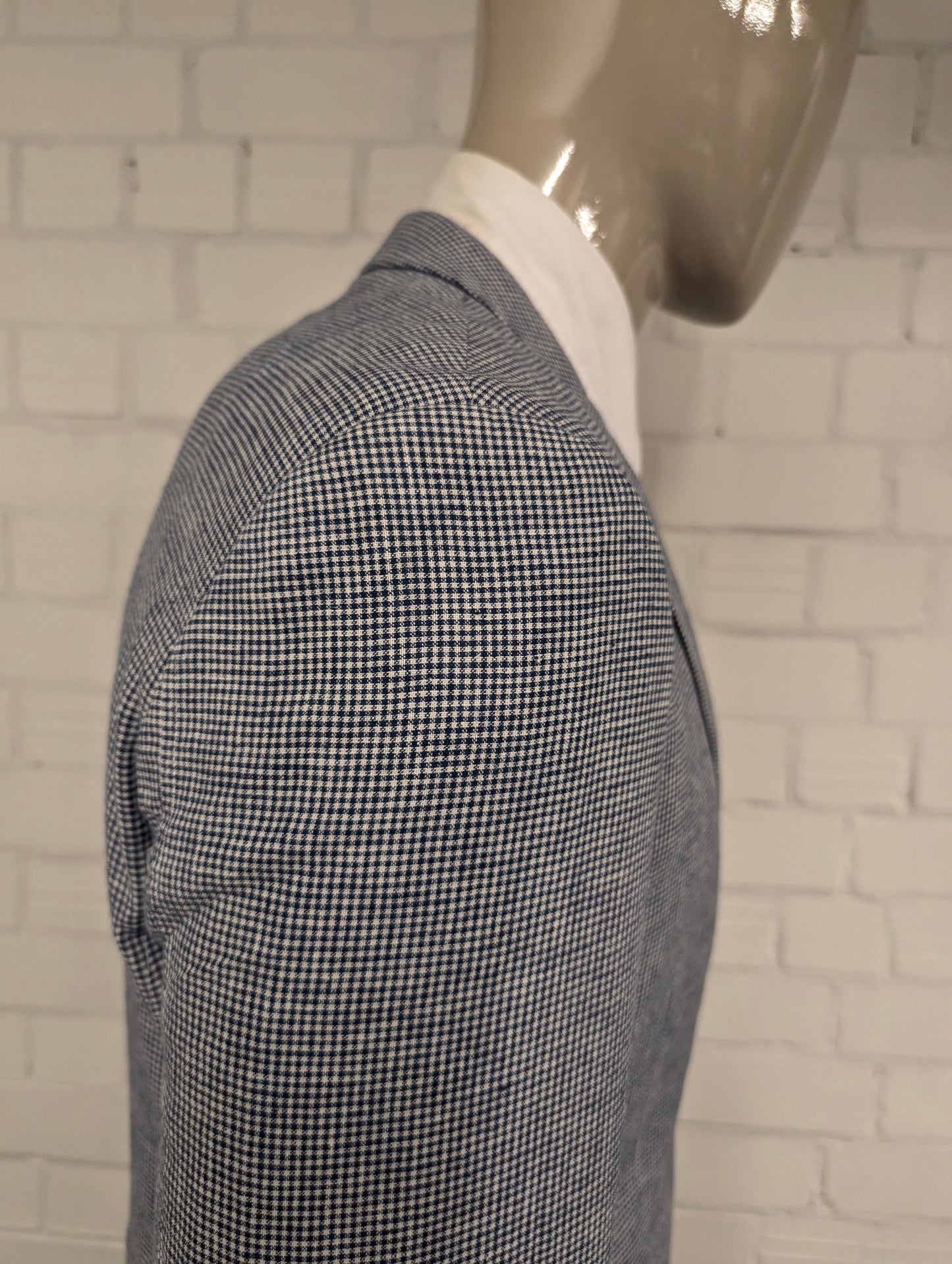 Vintage LIV colbert. Blauw Wit motief. Maat 53 / L.