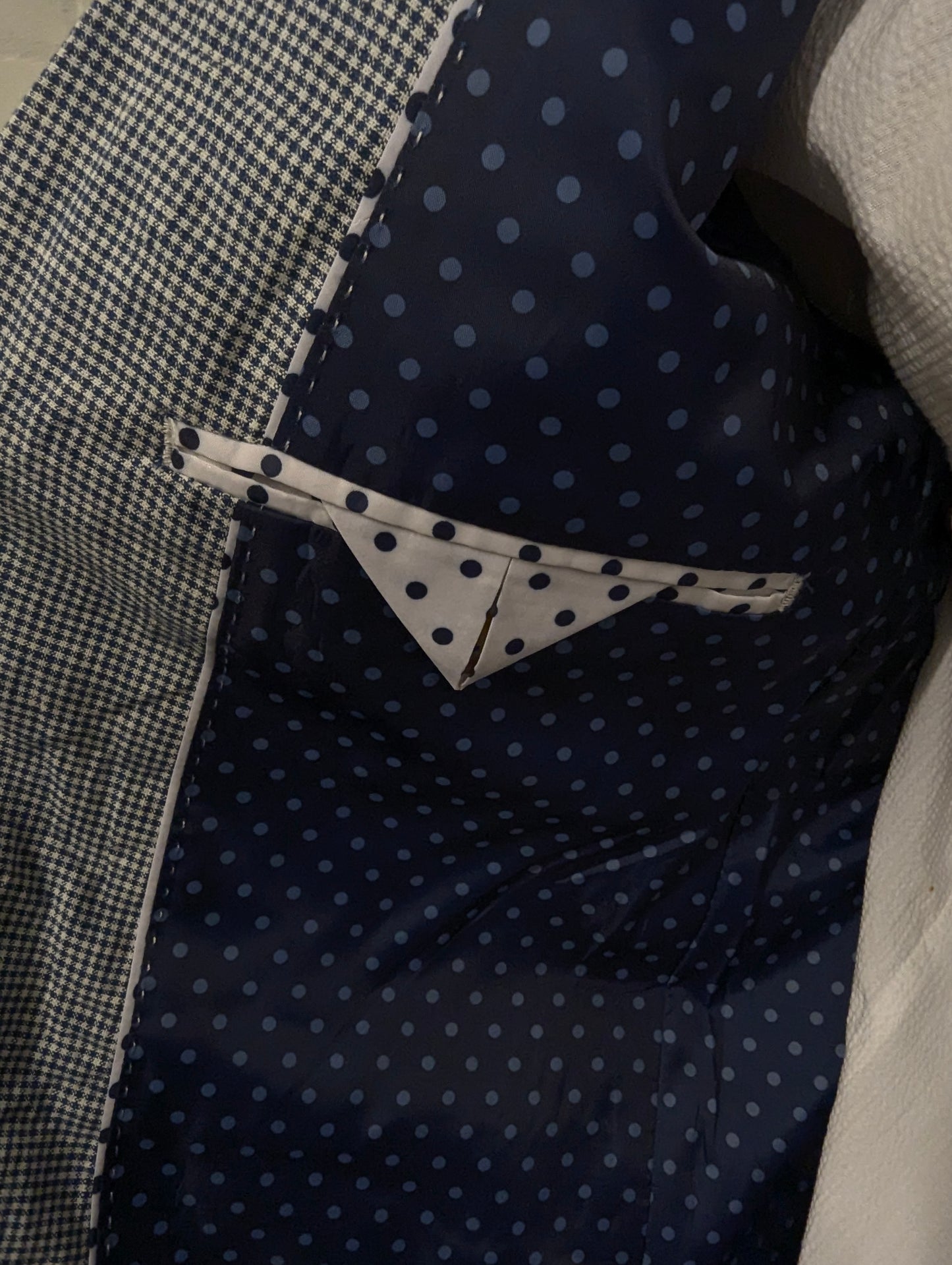 Vintage LIV colbert. Blauw Wit motief. Maat 53 / L.