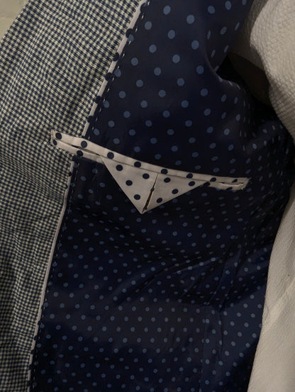 Vintage LIV colbert. Blauw Wit motief. Maat 53 / L.