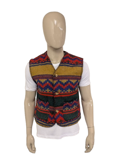 Vintage Como wollen gilet – rood/blauw/geel/groen motief – maat M