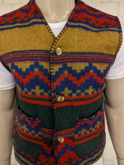 Vintage Como wollen gilet – rood/blauw/geel/groen motief – maat M