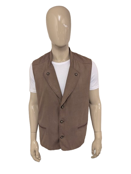 Vintage Alpin-look gilet met binnenzak – bruin suèdelook – maat 2XL