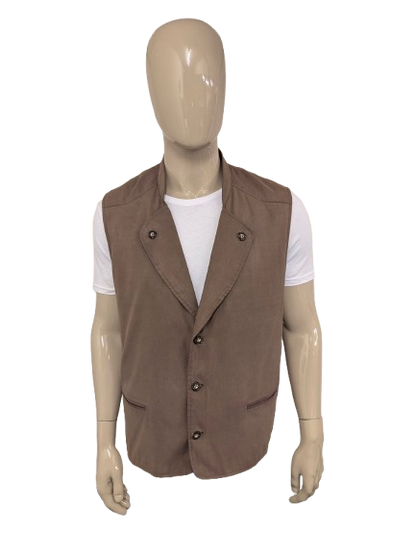 Vintage Alpin-look gilet met binnenzak – bruin suèdelook – maat 2XL