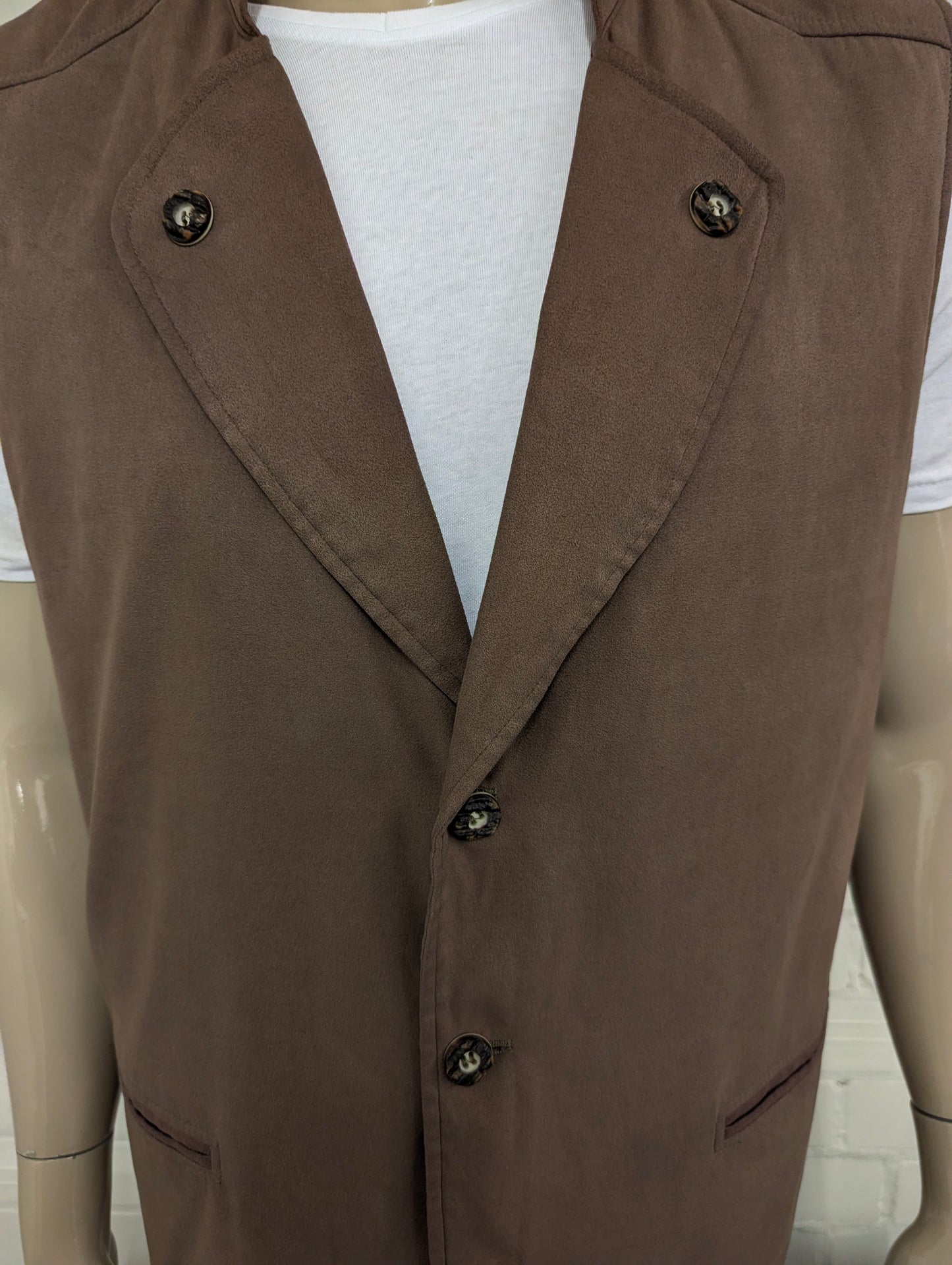Vintage Alpin-look gilet met binnenzak – bruin suèdelook – maat 2XL