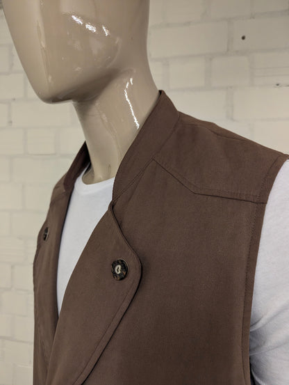 Vintage Alpin-look gilet met binnenzak – bruin suèdelook – maat 2XL