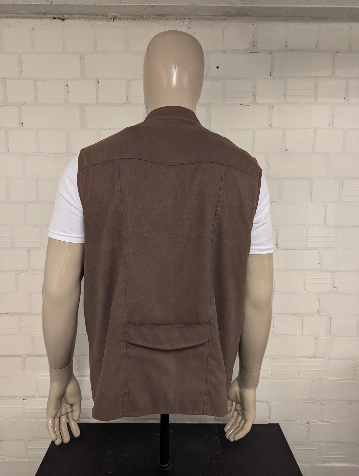 Vintage Alpin-look gilet met binnenzak – bruin suèdelook – maat 2XL