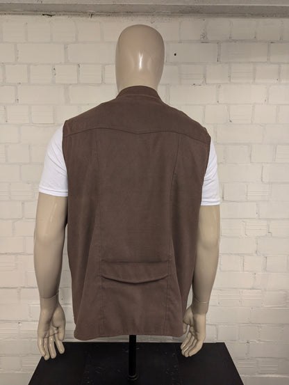 Vintage Alpin-look gilet met binnenzak – bruin suèdelook – maat 2XL