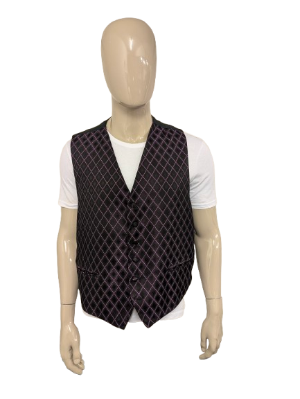 Vintage gilet – paars/zwart ruitmotief – maat 2XL
