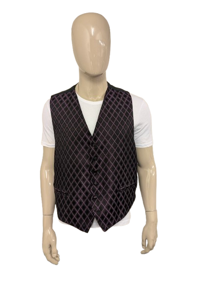 Vintage gilet – paars/zwart ruitmotief – maat 2XL