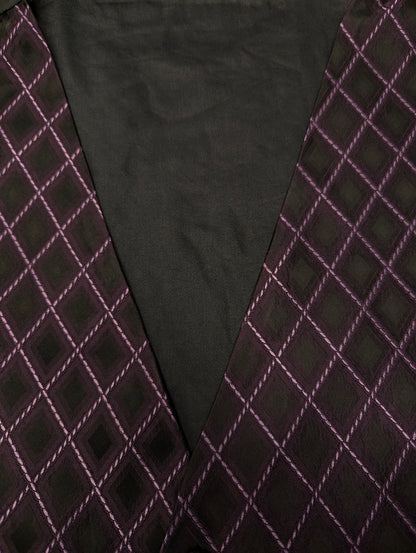Vintage gilet – paars/zwart ruitmotief – maat 2XL