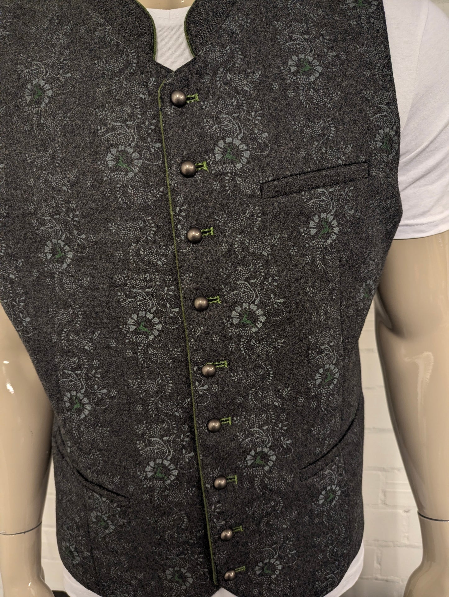 Alpin wollen gilet met binnenzak – grijs/groen motief – maat L