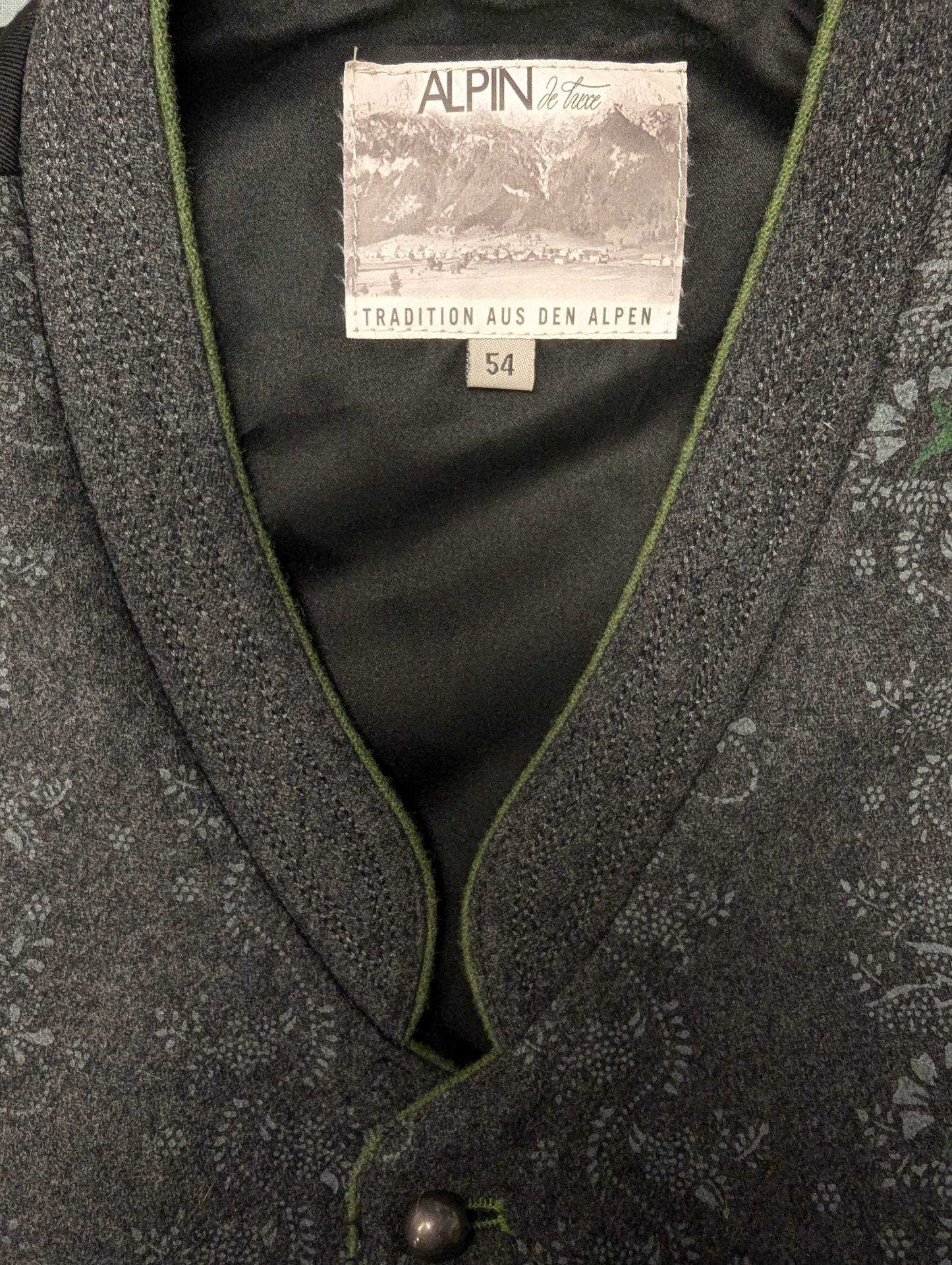 Alpin wollen gilet met binnenzak – grijs/groen motief – maat L
