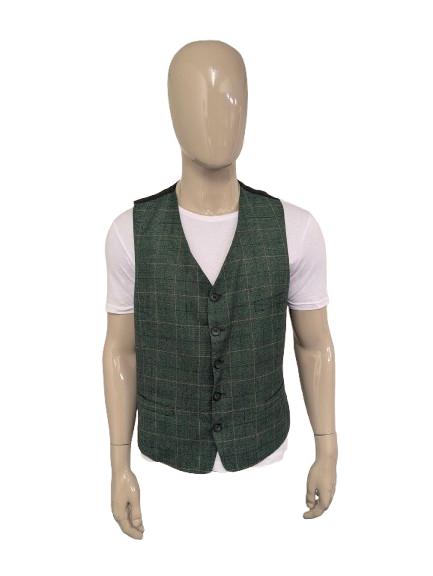Vintage Angelo Litrico gilet. Groen Geel geruit. Maat L.