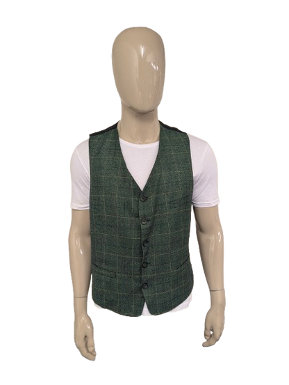 Vintage Angelo Litrico gilet. Groen Geel geruit. Maat L.