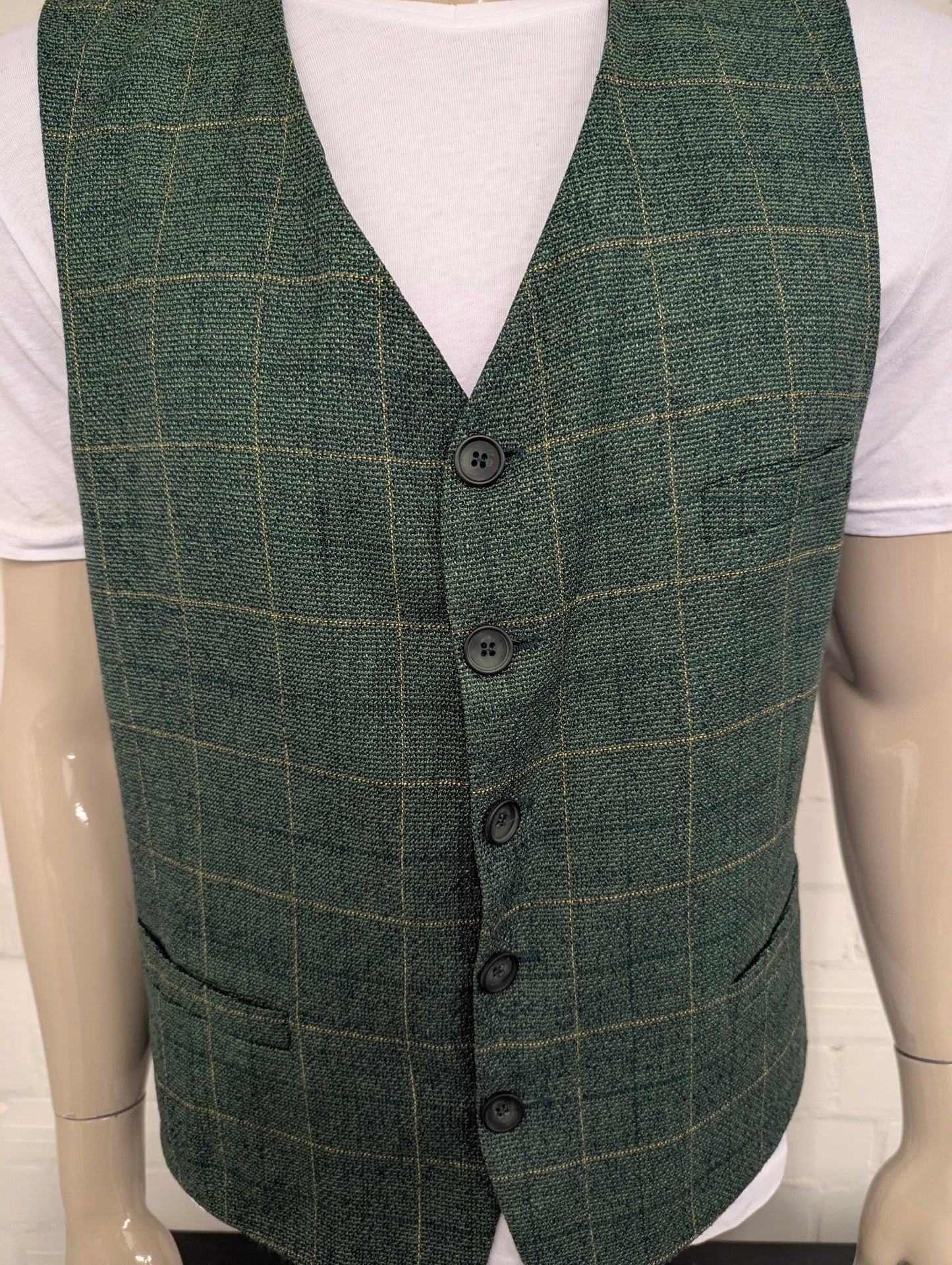 Vintage Angelo Litrico gilet. Groen Geel geruit. Maat L.