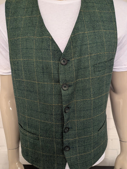 Vintage Angelo Litrico gilet. Groen Geel geruit. Maat L.