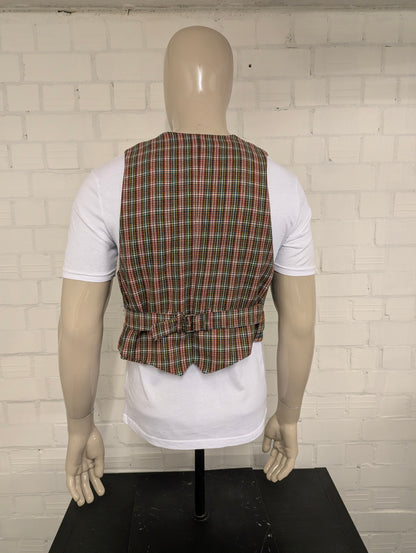Vintage Tandem double-breasted gilet – rood/groen/geel geruit – maat M
