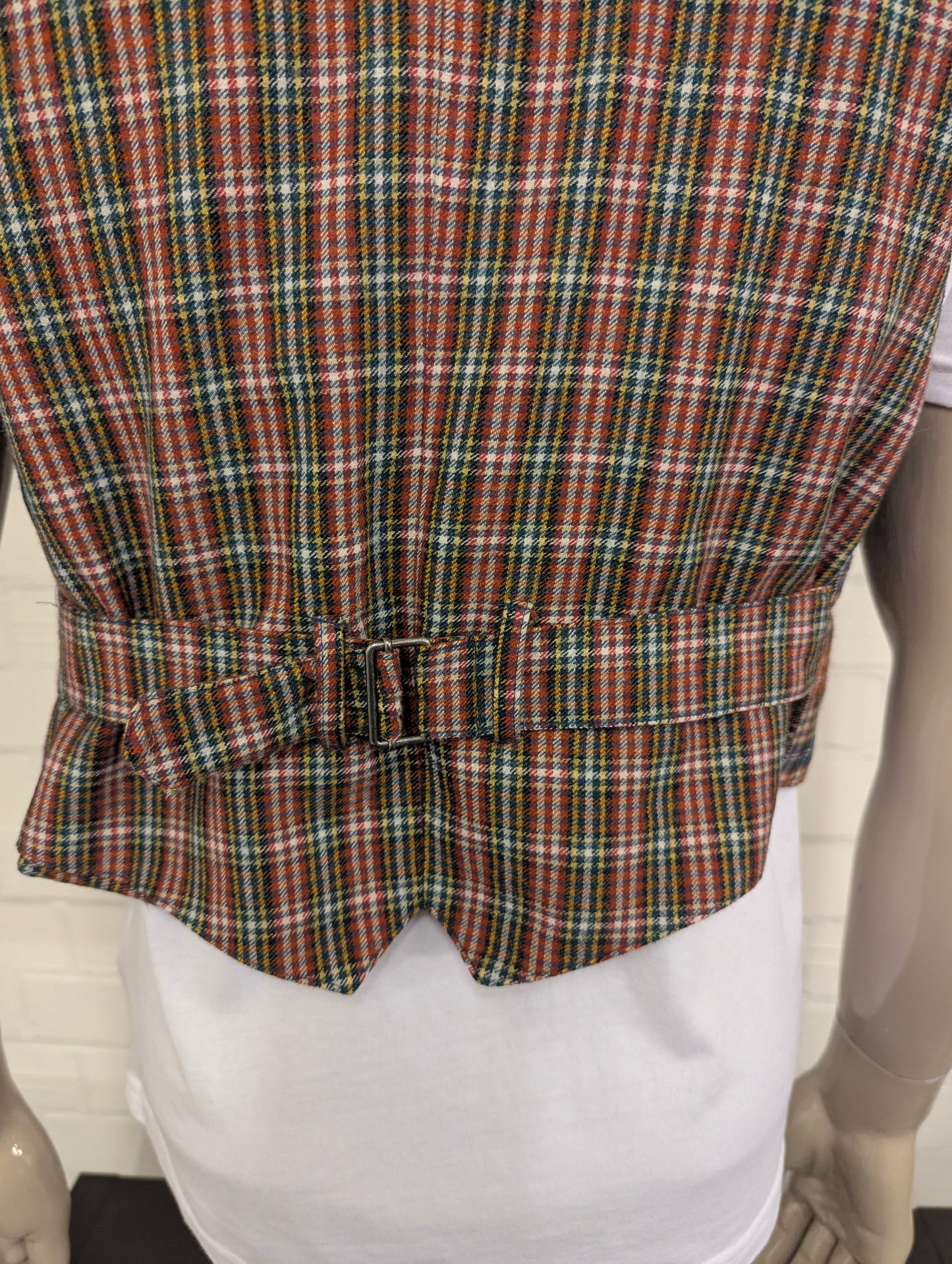 Vintage Tandem double-breasted gilet – rood/groen/geel geruit – maat M