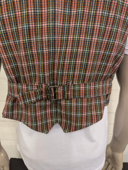 Vintage Tandem double-breasted gilet – rood/groen/geel geruit – maat M