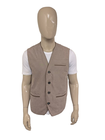 Vintage New Fashion gilet met 2 binnenzakken – bruin suèdelook – maat XL