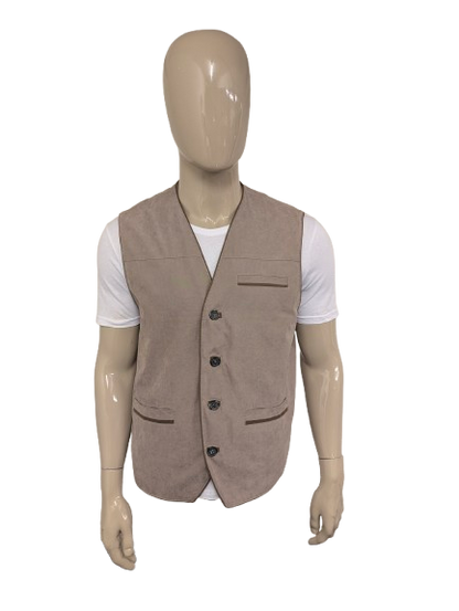 Vintage New Fashion gilet met 2 binnenzakken – bruin suèdelook – maat XL