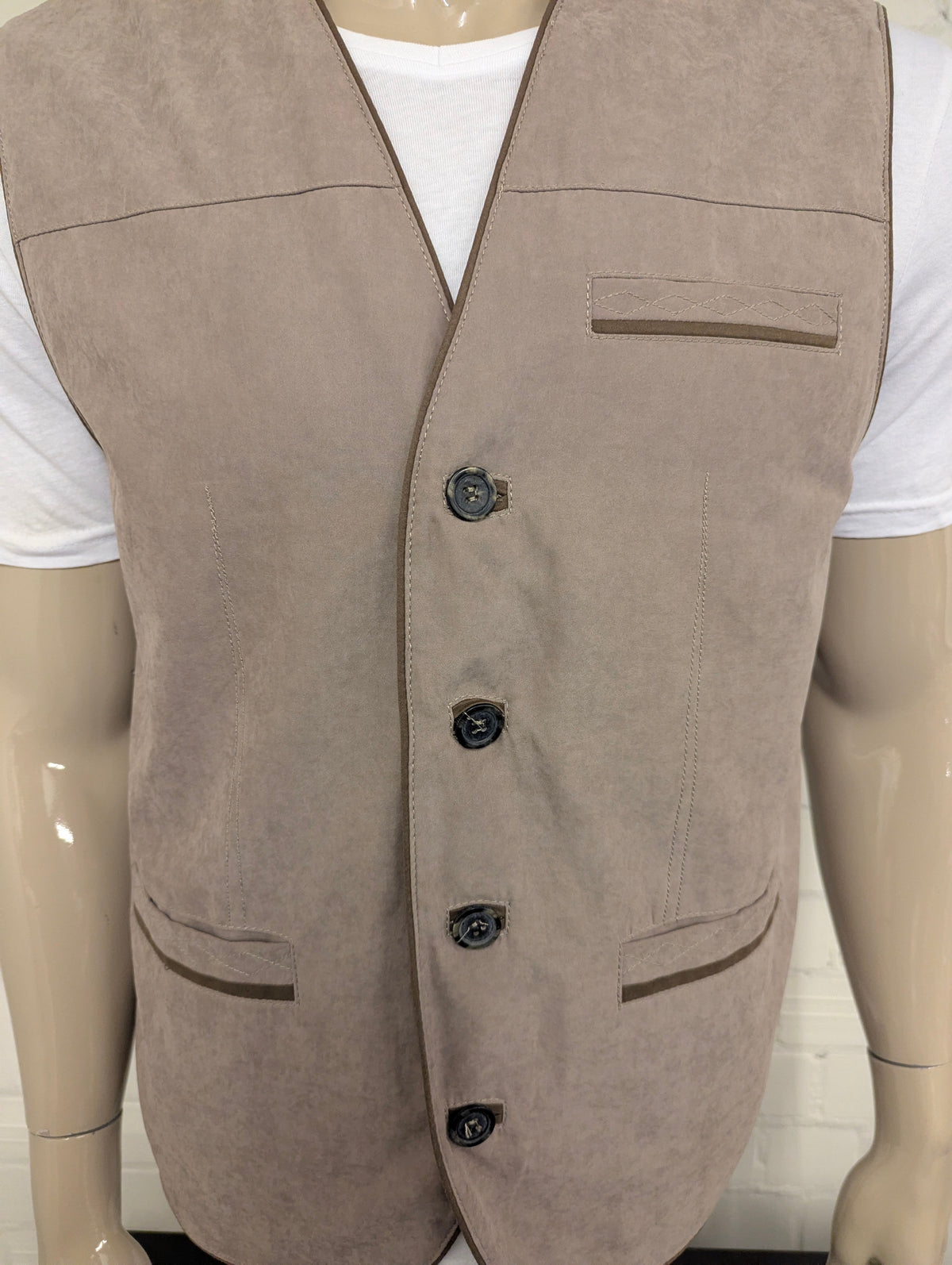 Vintage New Fashion gilet met 2 binnenzakken – bruin suèdelook – maat XL