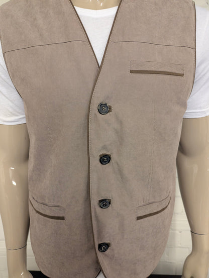 Vintage New Fashion gilet met 2 binnenzakken – bruin suèdelook – maat XL