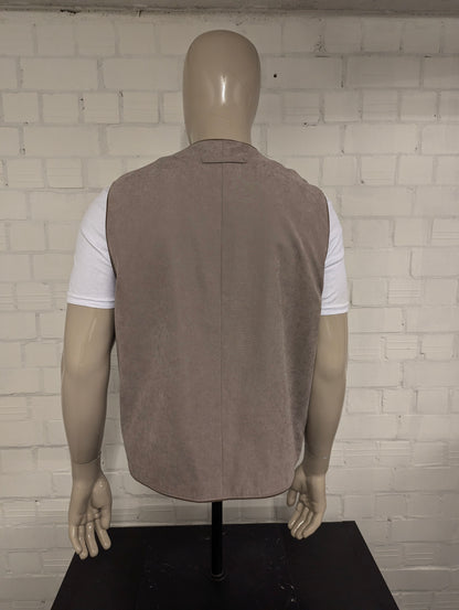 Vintage New Fashion gilet met 2 binnenzakken – bruin suèdelook – maat XL