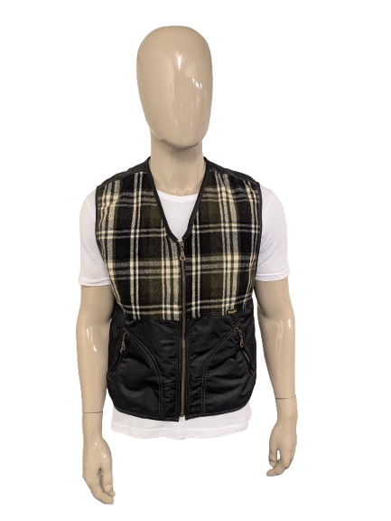 Wrangler gilet/bodywarmer met rits – zwart/groen/beige geruit – maat XL