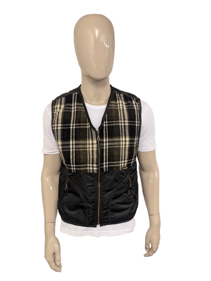 Wrangler gilet/bodywarmer met rits – zwart/groen/beige geruit – maat XL