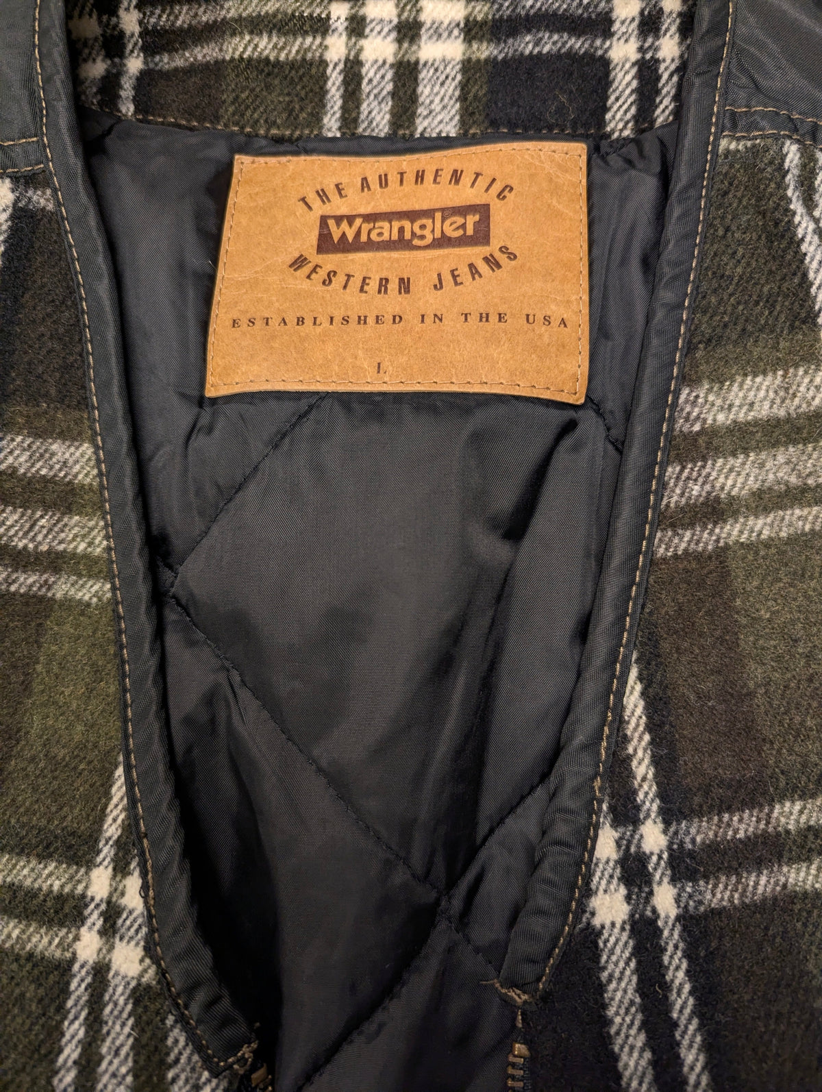 Wrangler gilet/bodywarmer met rits – zwart/groen/beige geruit – maat XL