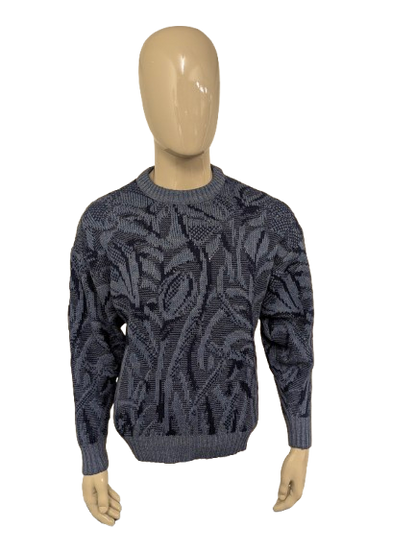 Vintage Council trui met mohair – blauw/grijs motief – maat L
