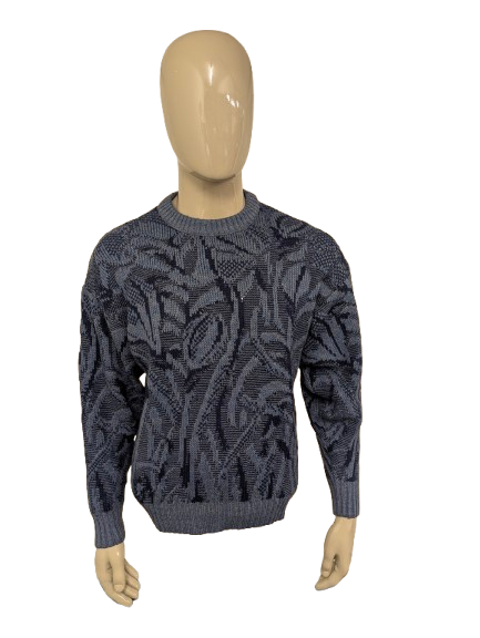 Vintage Council trui met mohair – blauw/grijs motief – maat L