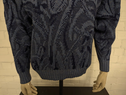 Vintage Council trui met mohair – blauw/grijs motief – maat L